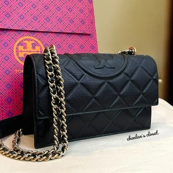 Tory Burch Fleming Black Leather Authentic Shoulder Bag With Gold Hardware - Picture 9 of 15